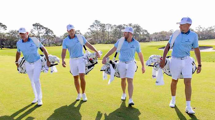 Lee Westwood (left), Henrik Stenson (second from left) and Ian Poulter (right) made their marks in golf before leaving for LIV. Sam Horsfield (second from right) is by far the youngest on the team and staking his future on the Majesticks.